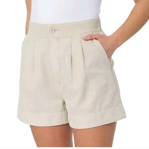 Joie Womens Large Chino Pleated Linen Blend Rainy Day Tan Shorts Pockets